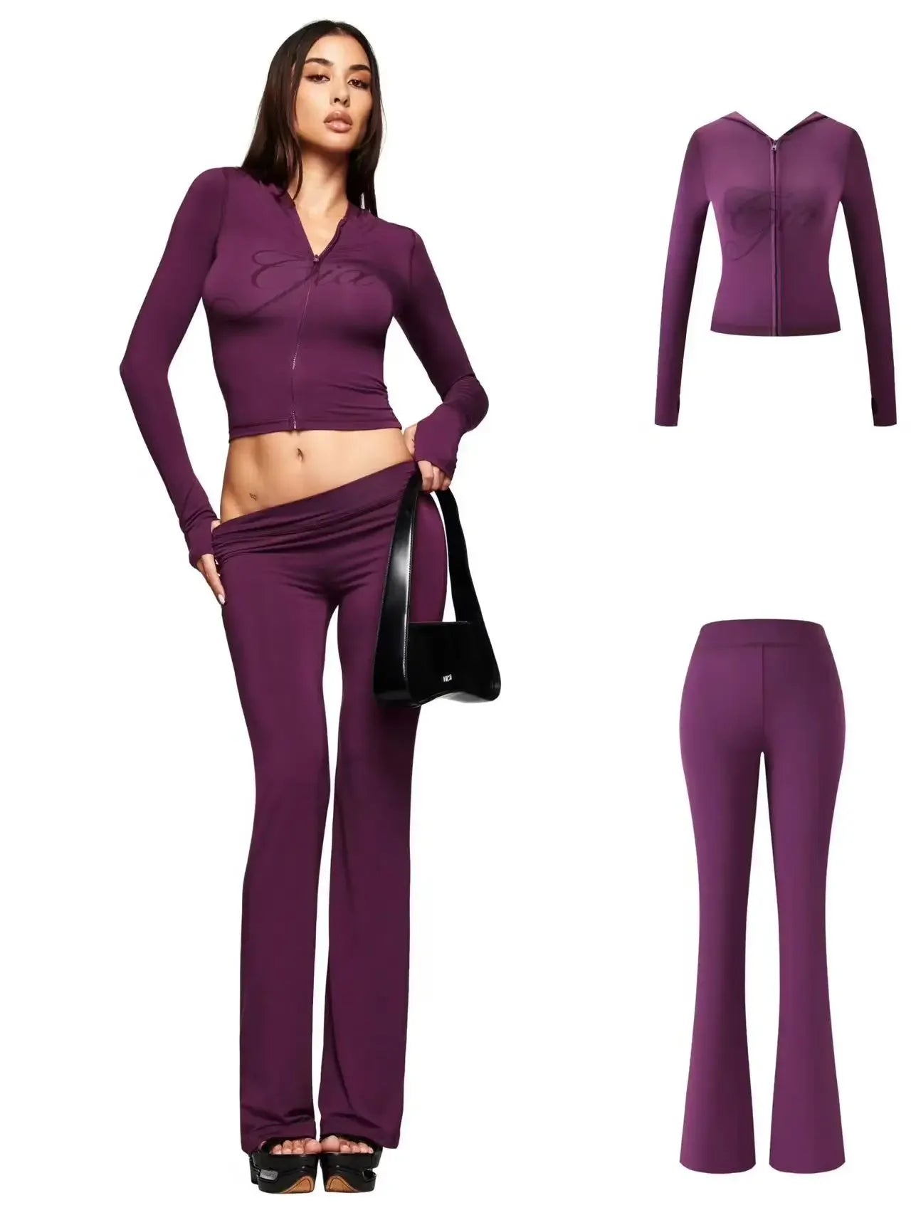 gia red snake pattern slim fit letter print with visible thread design hooded zipper short jacket pants set