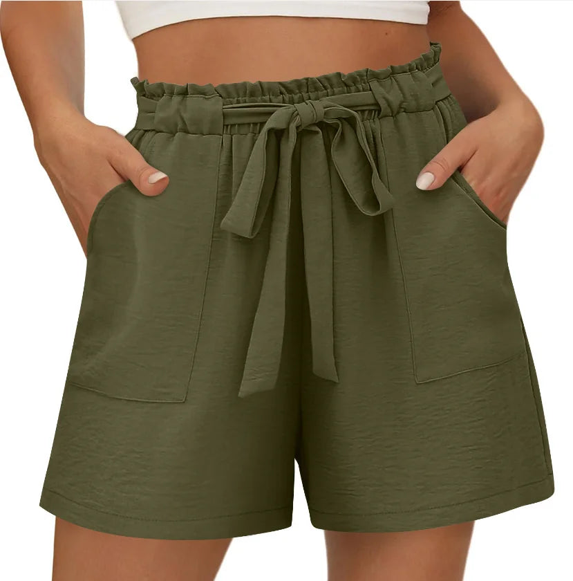 Women Casual Shorts Comfortable Breathable Stylish Elasticated Drawstring Wide Leg Shorts Women Gym Fitness Running Shorts